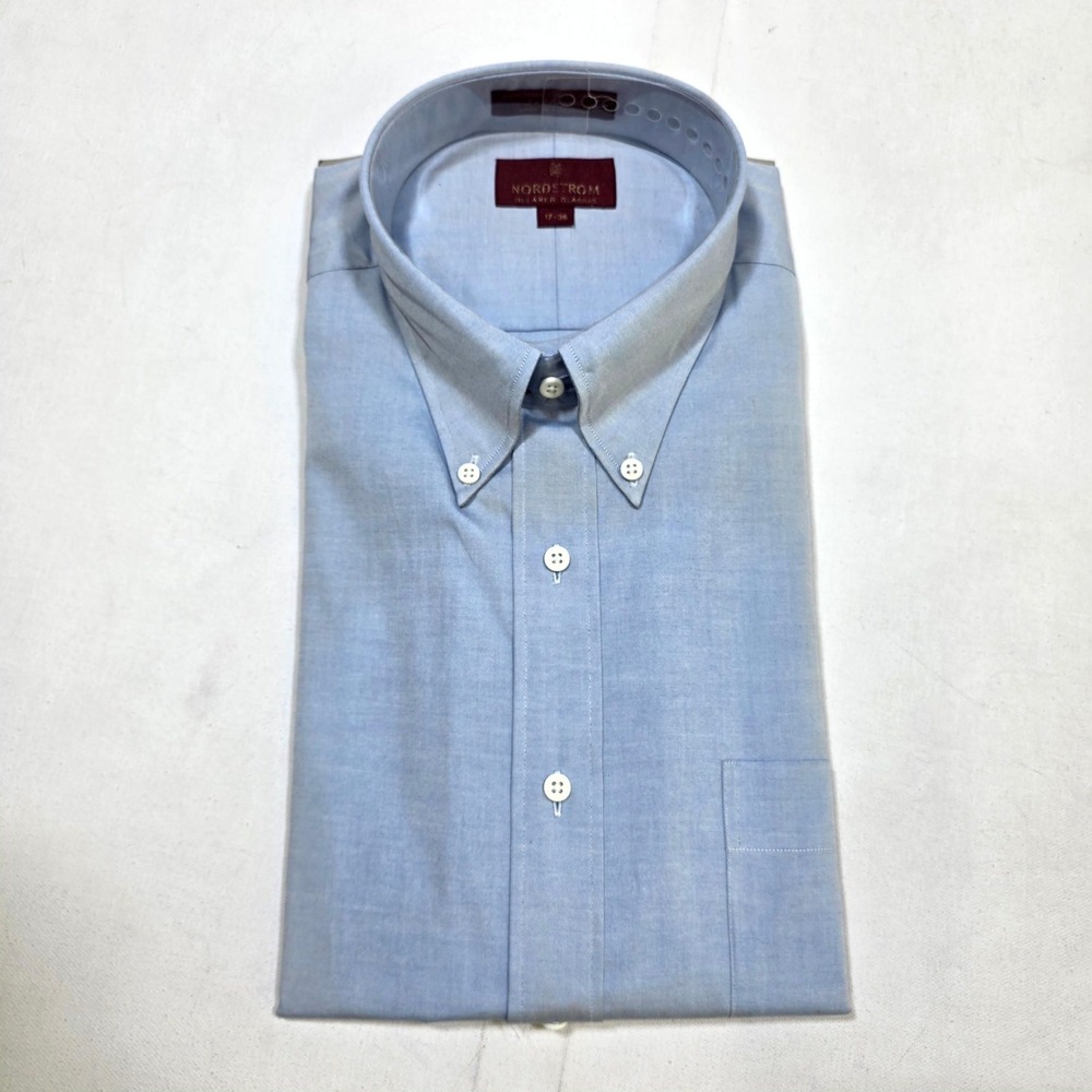 Nordstrom Dress Shirt Mens 17-36 Blue Relaxed Classic Pinpoint Oxford L/S Shirt